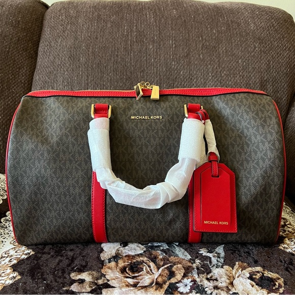 MICHAEL KORS Logo Stripe Travel Weekender Detachable Strap Large Duffle Bag NWT - Picture 2 of 15